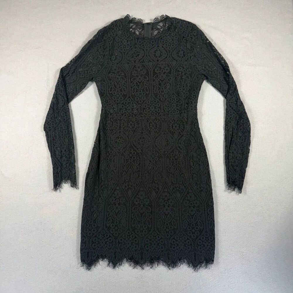 Lulus Black Lace Long Sleeve Mini Dress Gothic Dark Feminine Vintage Style